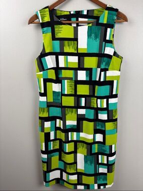 AGB dress size 10 Lime, Teal & White Geometric Sleeveless Sheath Classic